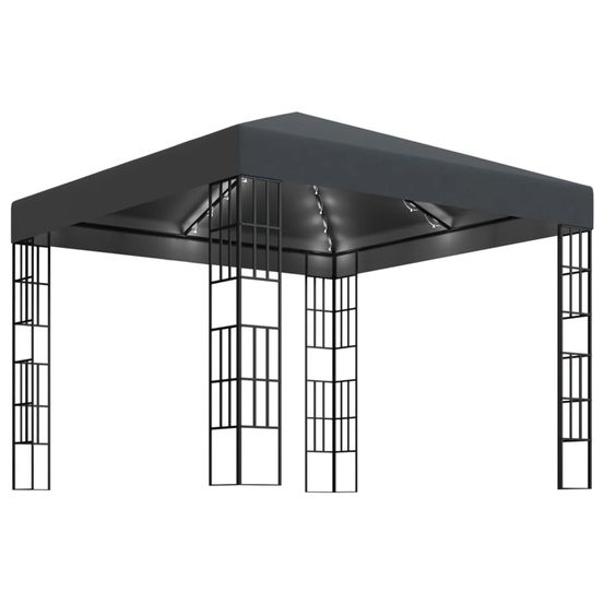 Tonnelle avec guirlande lumineuse à led 3x3 m anthracite