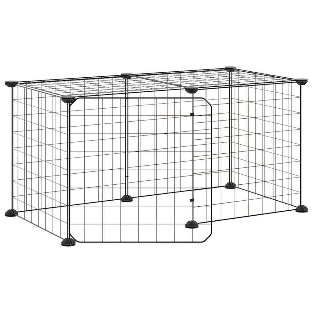 Cage animaux de compagnie à 8 panneaux et porte noir 70x35x35 cm