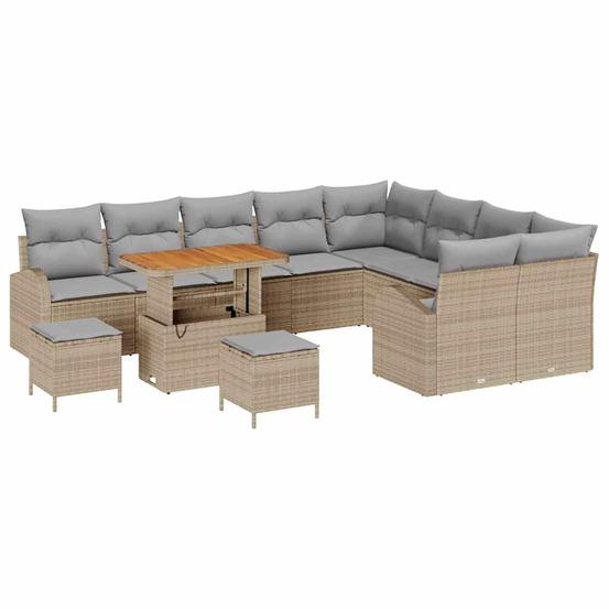 Ensemble de canapé de jardin 12 pcs beige poly rotin