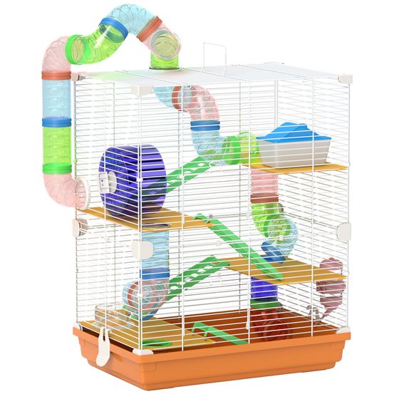 Cage rongeurs métal 5 niveaux tubes ludiques poignée transport 46x30x58cm