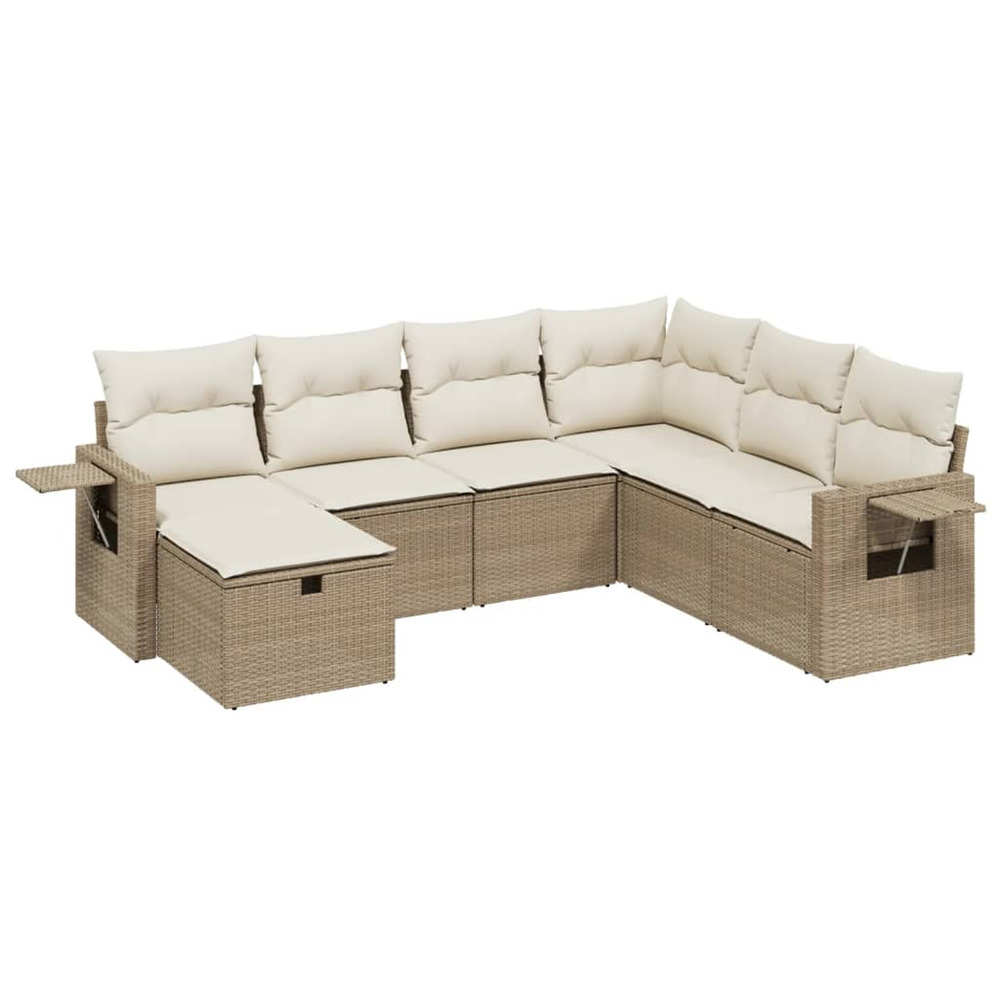 Salon de jardin avec coussins 7 pcs beige résine tressée