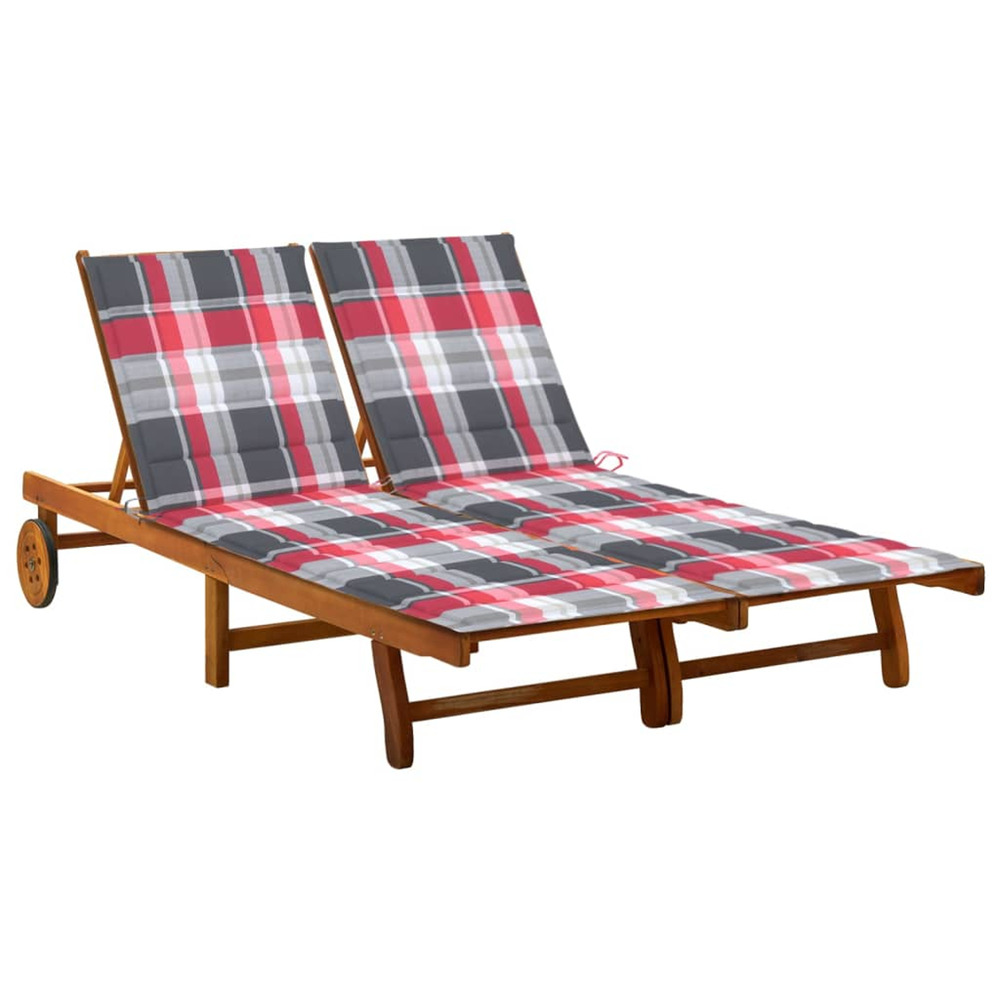 Chaise longue de jardin 2 places avec coussins acacia solide bain de soleil