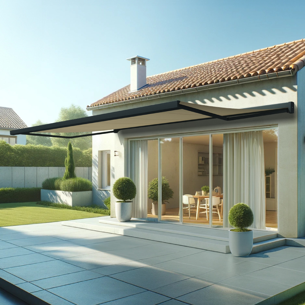 Store banne coffre intégral soa 6,00x3,50 m (manuelle - gris anthracite stucturé ral7016st - écru)