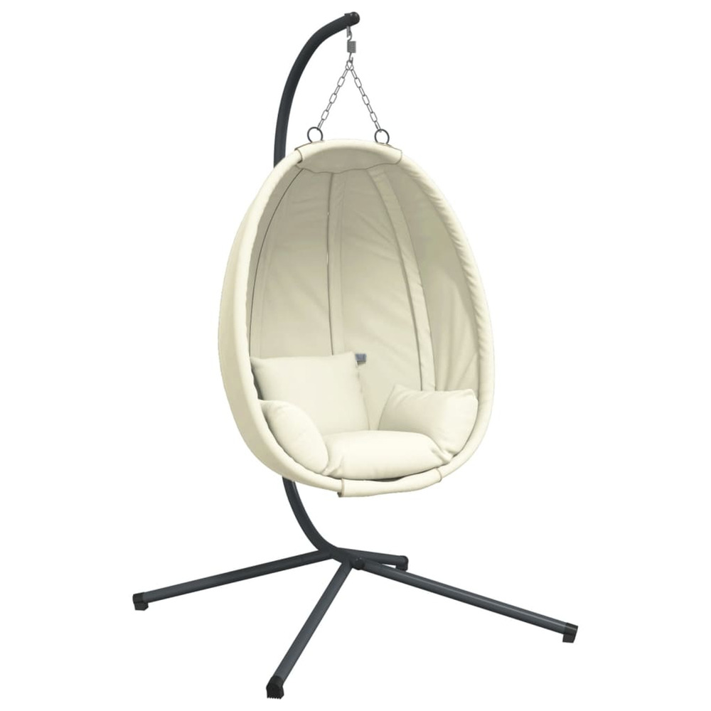 Chaise suspendue en forme d'œuf et support beige tissu et acier
