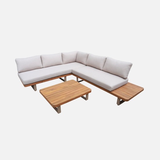 Salon de jardin d'angle bois d'acacia et aluminium 5 places - acalia