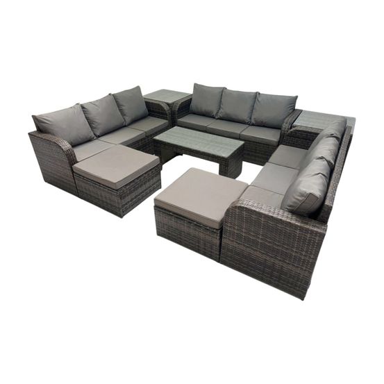 Salon de jardin 11 places meubles de jardin avec table basse 2 grand tabourets 2 tables d'appoint gris foncé mixte