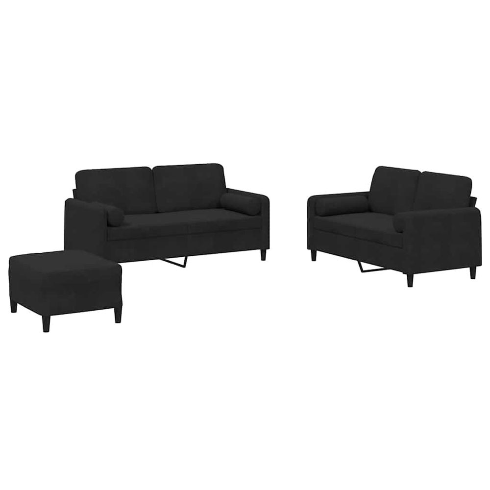 Ensemble de canapés 3 pcs avec coussins noir velours
