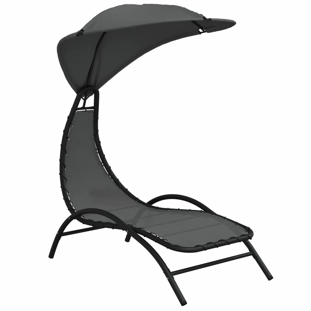 Chaise longue et auvent gris foncé 167x80x195 cm tissu et acier