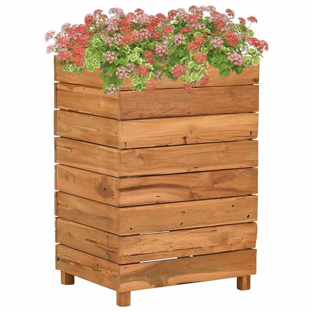 Jardinière haute en teck recyclé avec étagère réglable 50x40x72 cm