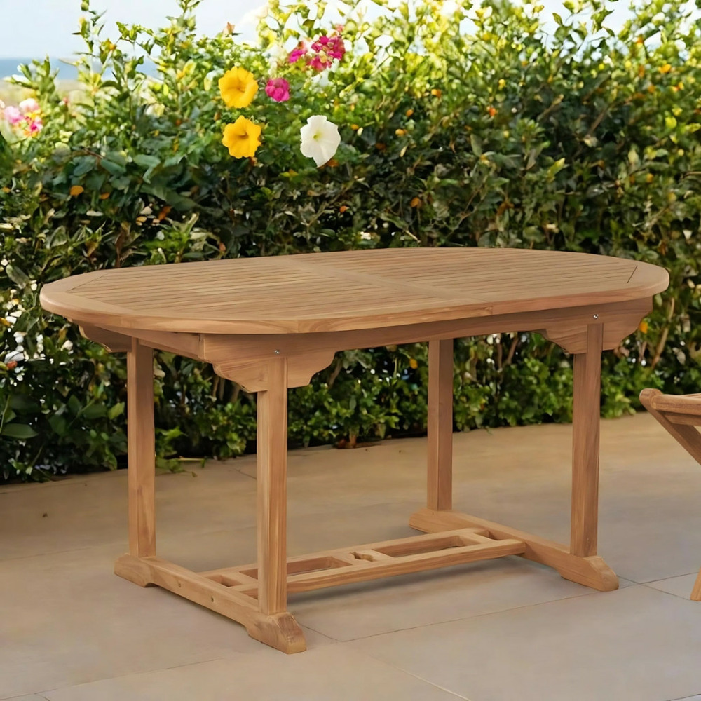 Table de jardin ovale en teck massif avec rallonge 160 (210) nina