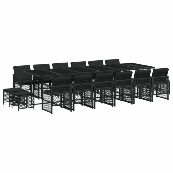 Ensemble à manger de jardin 17 pcs coussins noir résine tressée