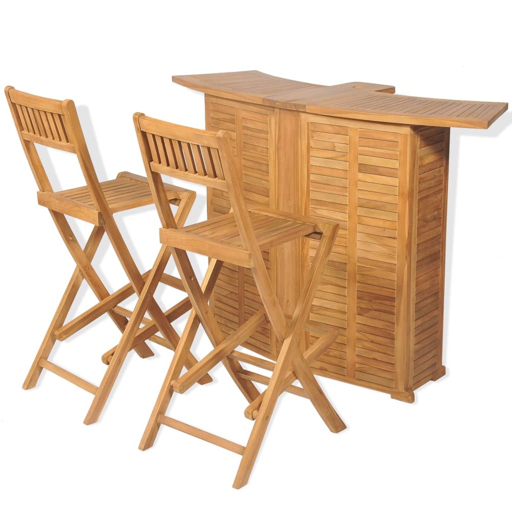 Mobilier de bistro 3pcs et chaises pliables bois de teck solide