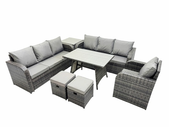 Ensemble de canapés en rotin salon de jardin avec table à manger chaise inclinable table d'appoint 2 petits tabourets