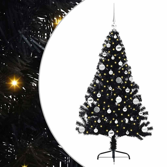 Sapin de noël artificiel pré-éclairé noir 150 cm pvc
