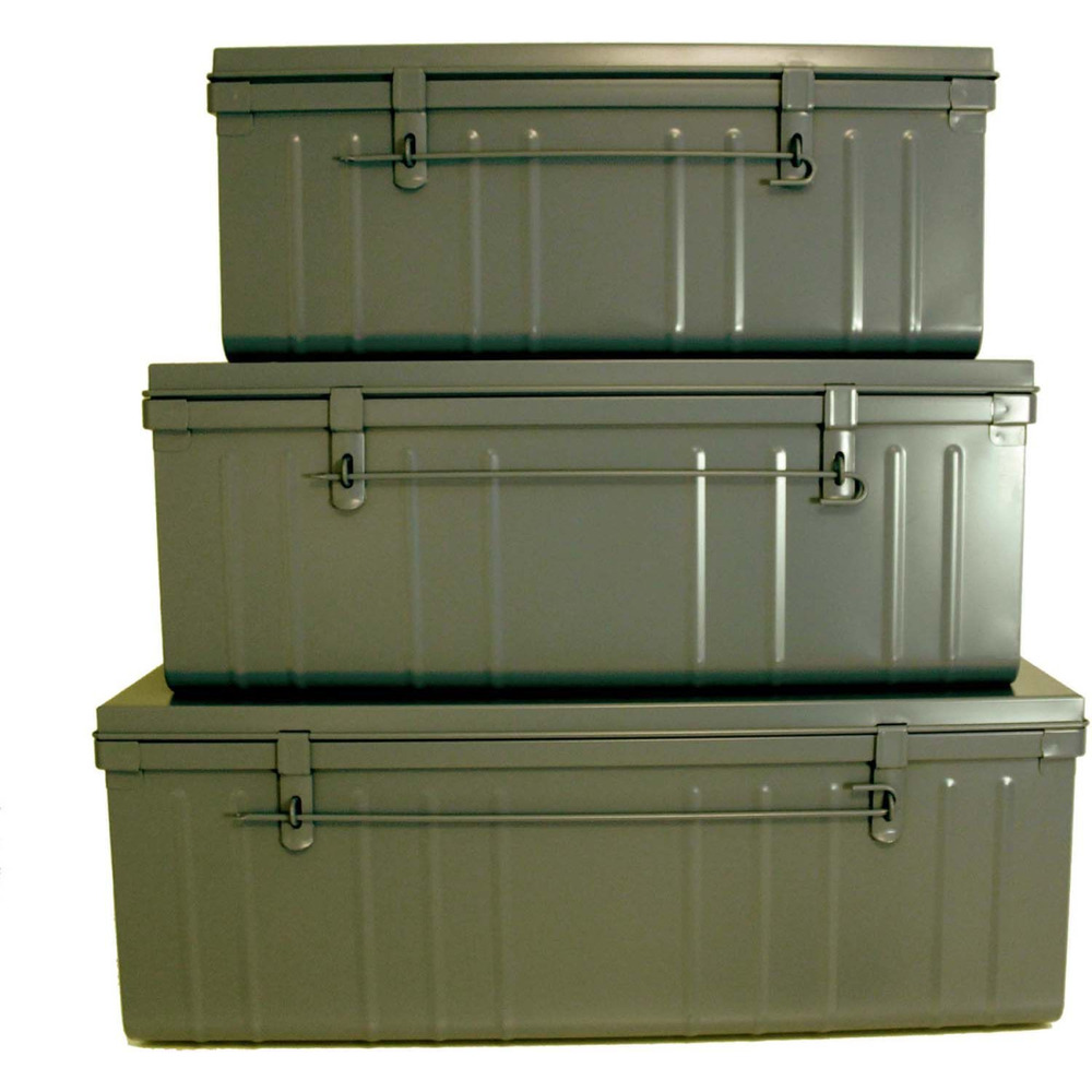 Set de 3 malles en acier habitat 80 - 90 et 100 cm kaki