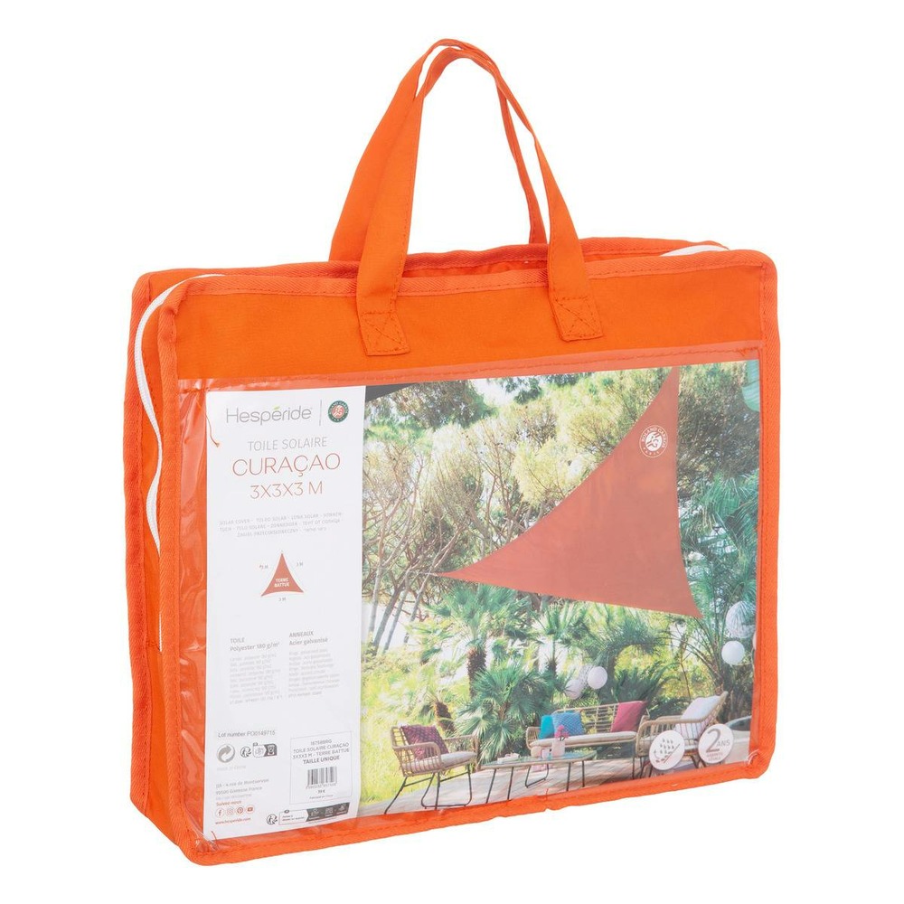 Voile d ombrage triangulaire curacao terre battue roland garros 3x3x3m