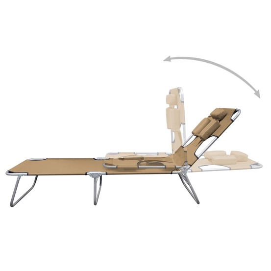 Chaise longue pliable et coussin de tête dossier réglable taupe
