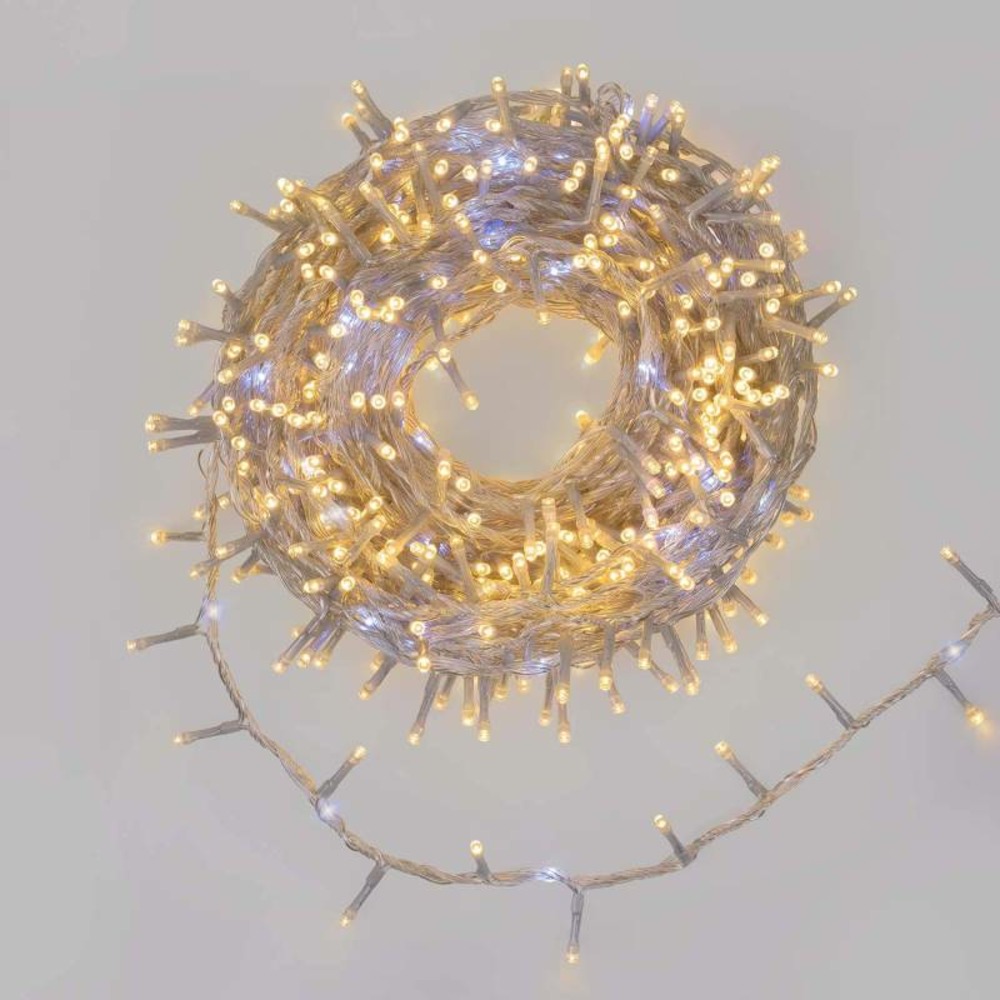 Guirlande mini boa défilant 1660 led 30m blanc chaud et froid avec contrôleur 7 vitesses ip44 câble transparent