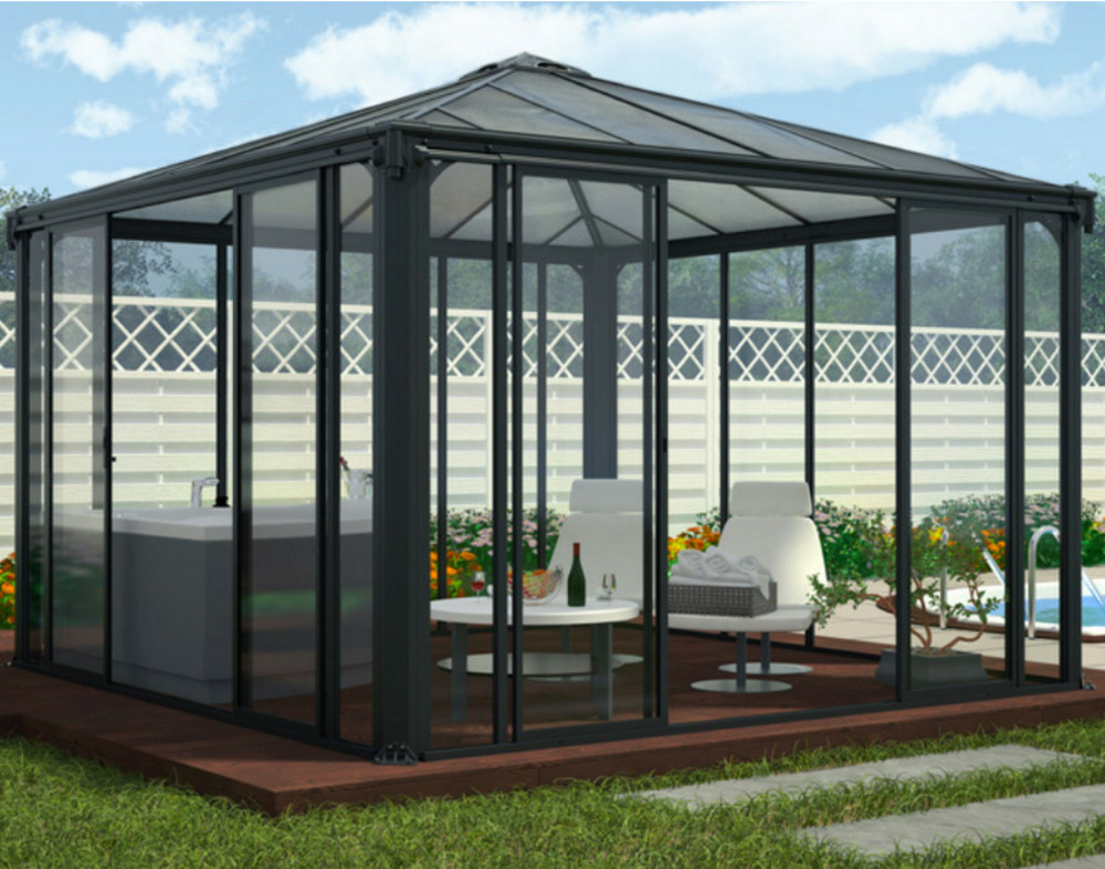 Gazebo tonnelle fermée 17.78m² gris anthracite - 704745