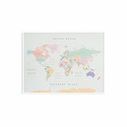 Carte du monde en liège - woody map aquarelle rétro / 60 x 45 cm / cadre blanc