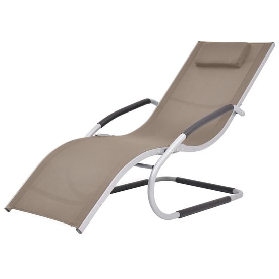 Transat chaise longue bain de soleil lit de jardin terrasse meuble d'extérieur avec oreiller aluminium et textilène taupe 02_