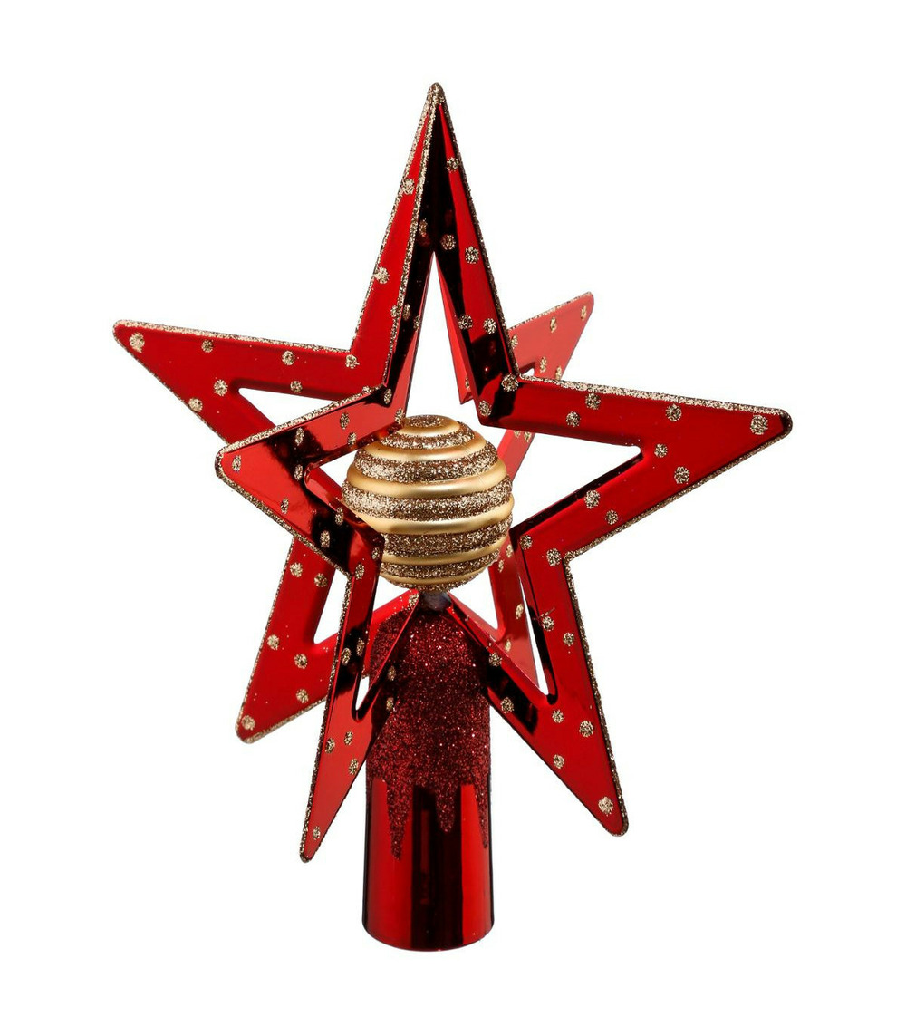 Déco sapin de noël cimier en 3d étoile et boule rouge doré pailleté