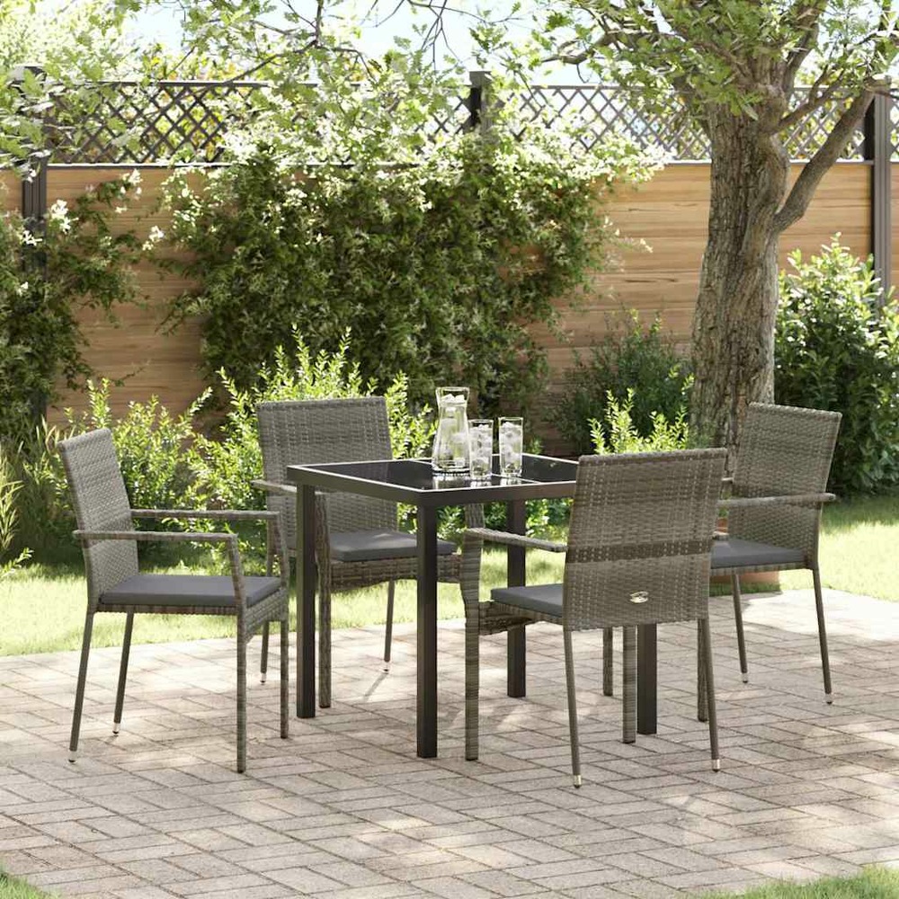 Ensemble de salle à manger pour jardin 5 pcs gris polyrotin