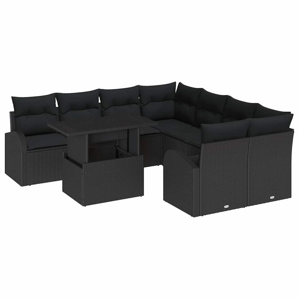 Ensemble de canapé de jardin 9 pièces noir poly rattan
