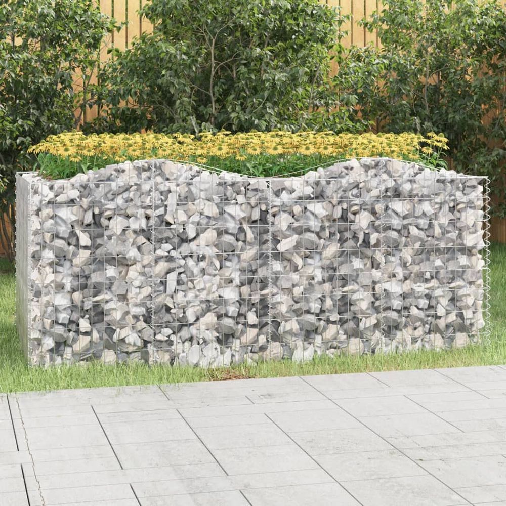 Jardinière gabion arquée fer galvanisé jardin bordure florale argentée 200cm