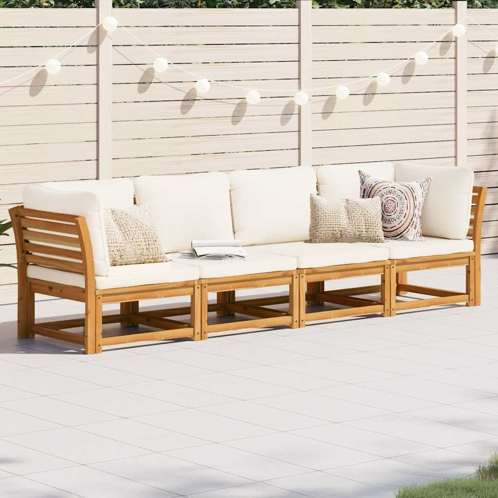 Salon de jardin 4 pcs avec coussins bois d'acacia solide