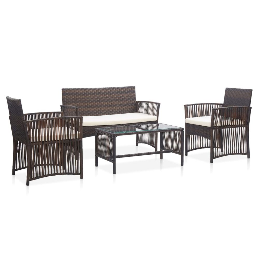 Salon de jardin 4 pcs avec coussin résine tressée marron