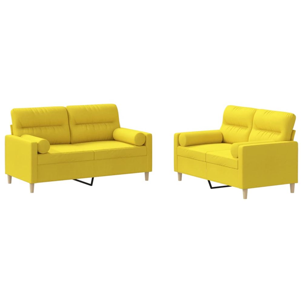 Ensemble de canapés 2 pcs avec coussins jaune clair tissu