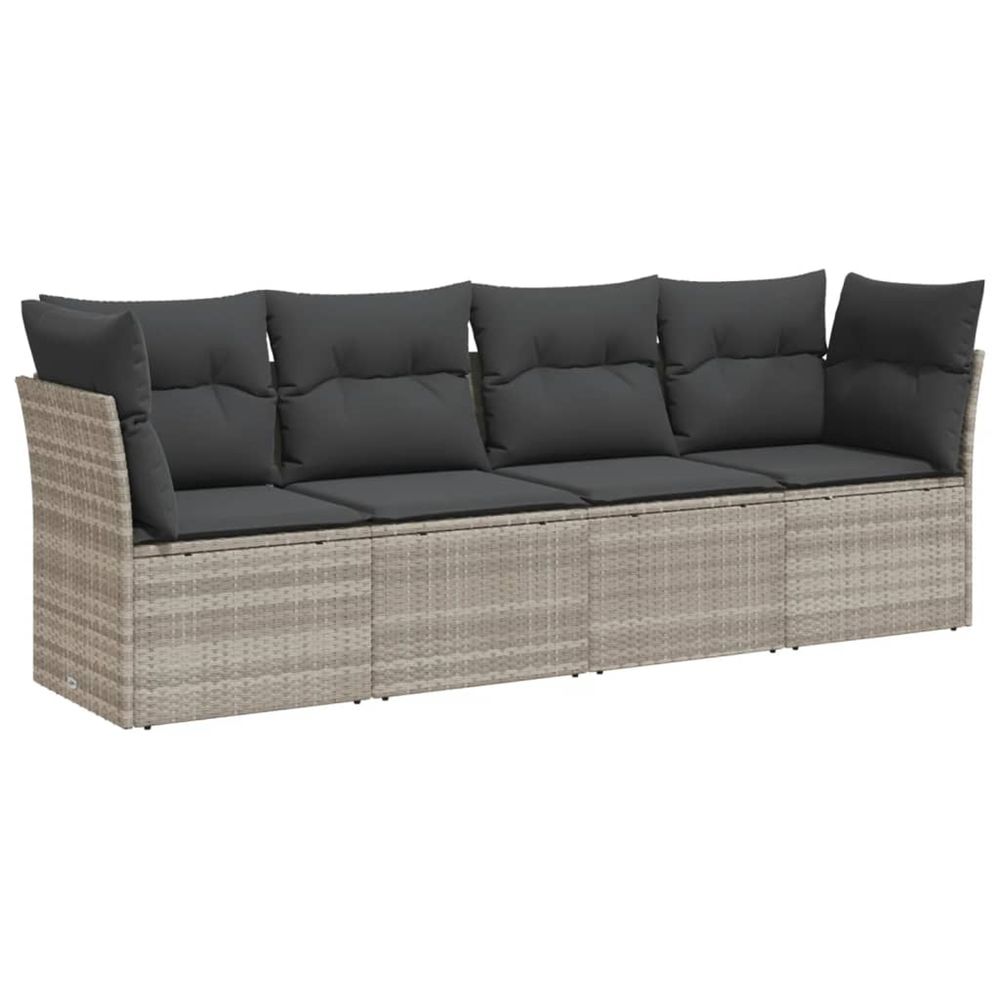 Salon de jardin 4 pcs avec coussins gris clair résine tressée