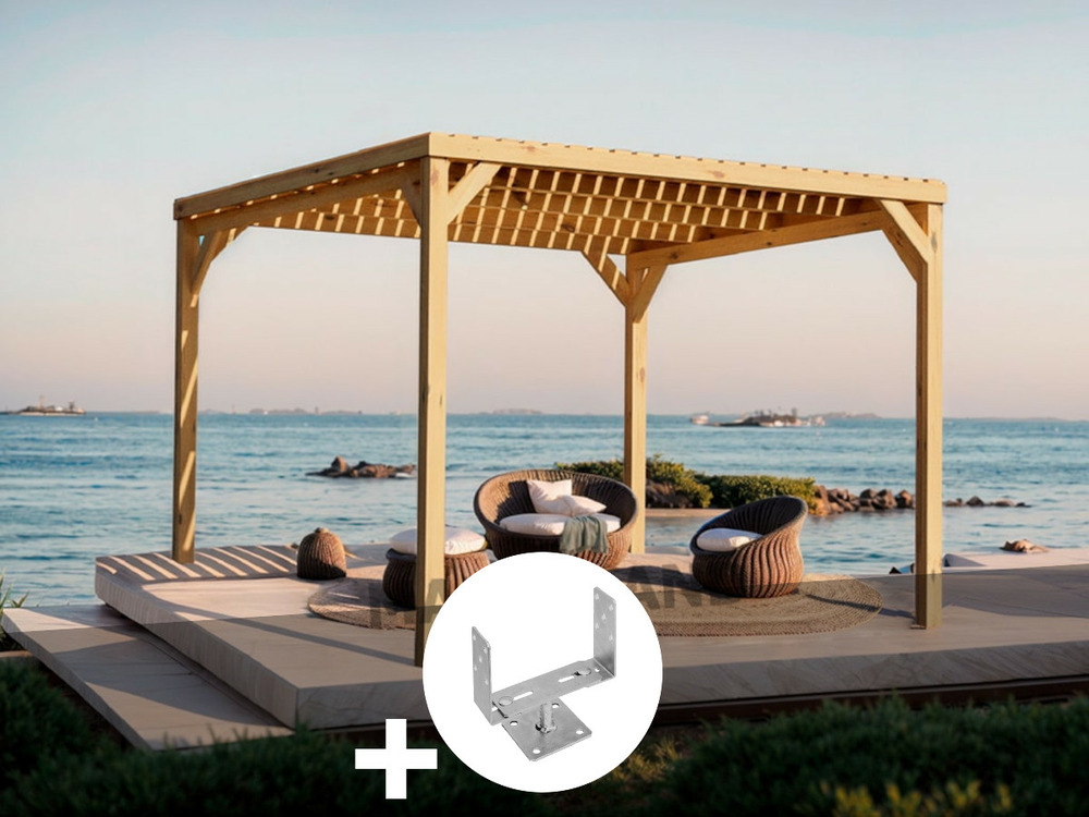 Pergola en bois toulouse avec toit semi-ouvert 500 x 300 cm + 6 supports