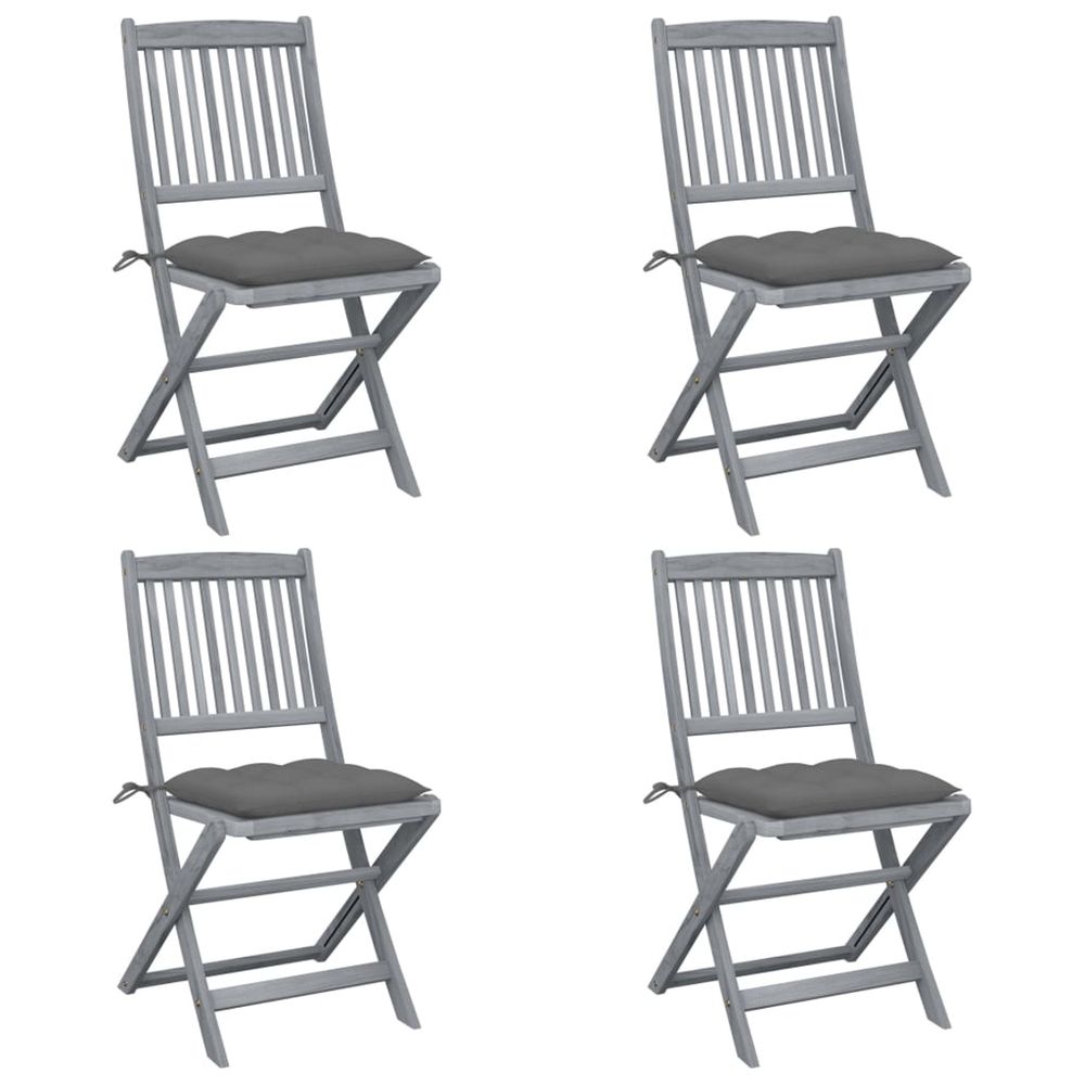 Chaises pliantes 4 pièces avec coussins en bois d'acacia massif