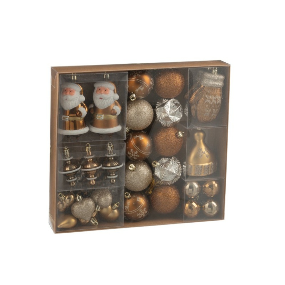 Boite de 45 décorations de noël en plastique marron 30x6x30 cm