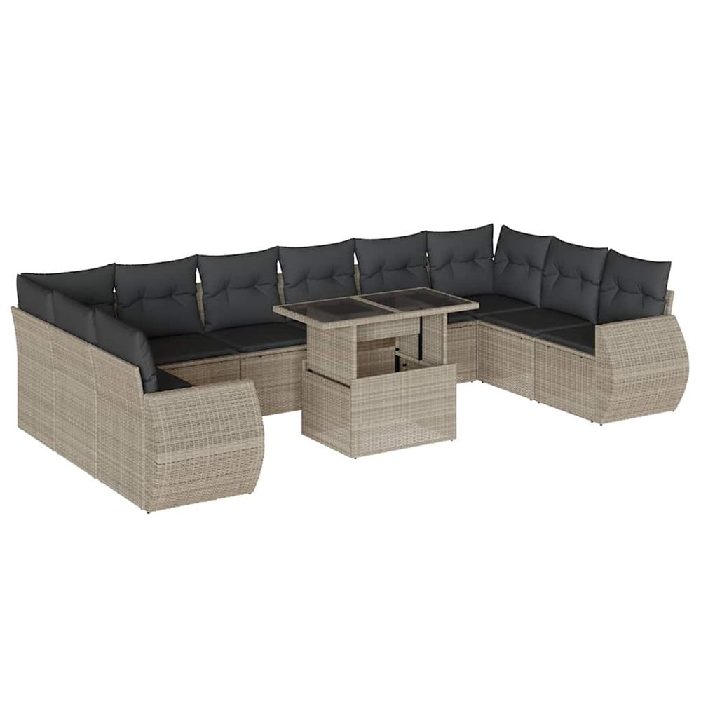 Salon de jardin 11 pcs avec coussins gris clair résine tressée