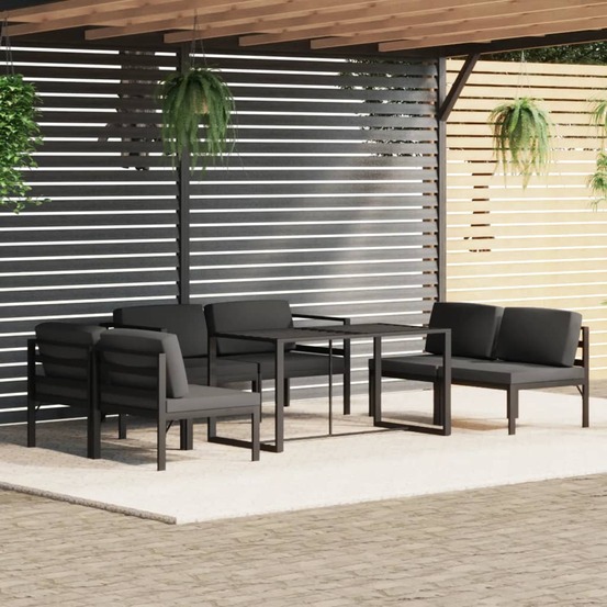Salon de jardin 7 pcs avec coussins aluminium anthracite