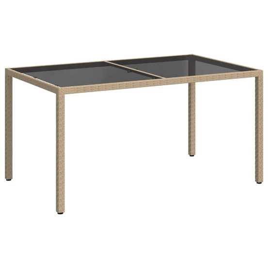 Table de jardin 150x90x75 cm verre trempé/résine tressée beige