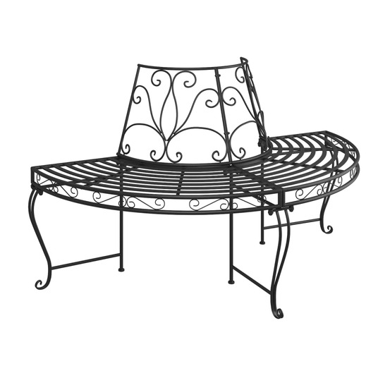 Banc de jardin meuble de patio d'extérieur terrasse demi-circulaire tour d'arbre diamètre 160 cm noir acier