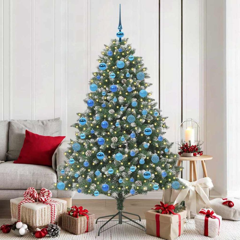 Sapin de noël lumineux 180 cm avec 300 led, kit déco complet avec pommes de pin naturelles