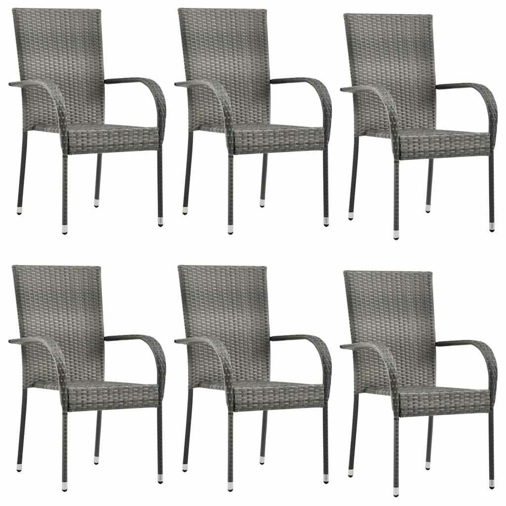 Chaises empilables d'extérieur lot de 6 gris résine tressée