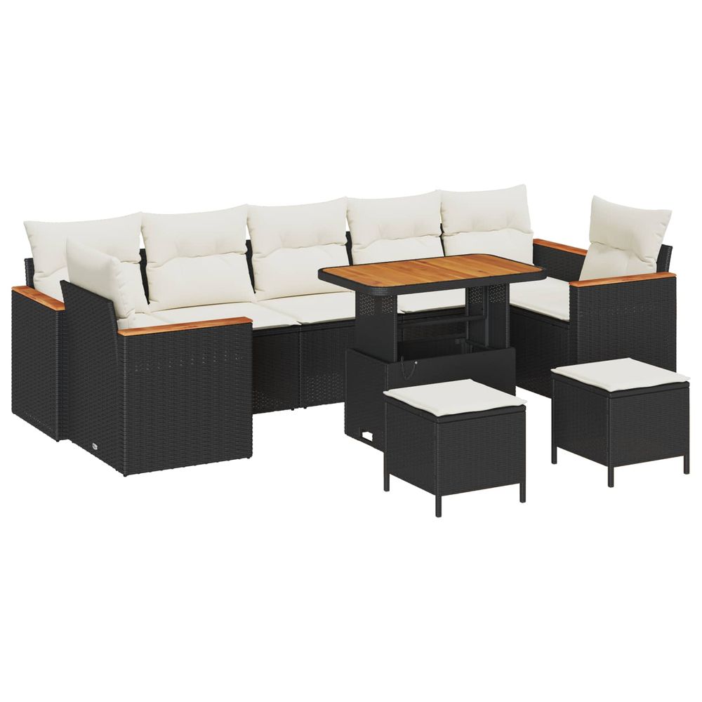 Ensemble de canapé de jardin noir polyrotin