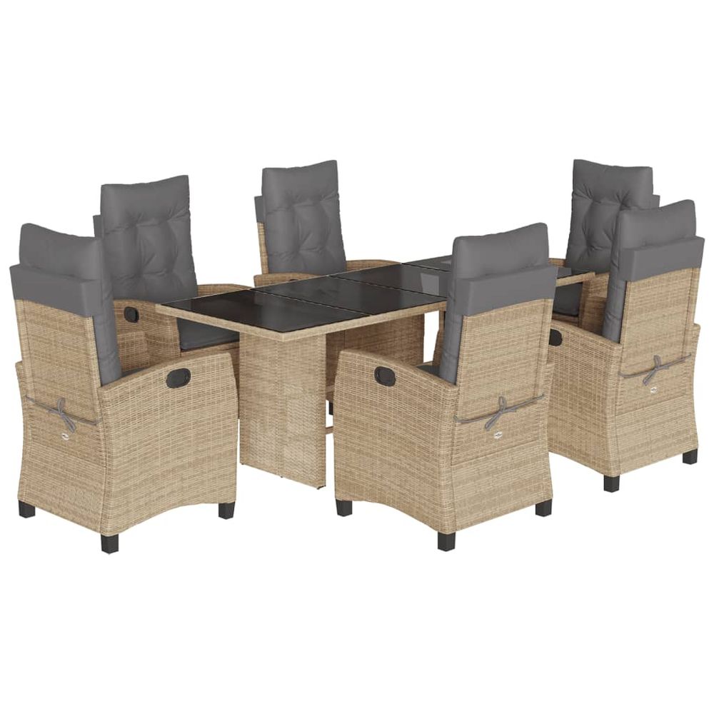 Ensemble à manger de jardin coussins 7 pcs mélange beige rotin