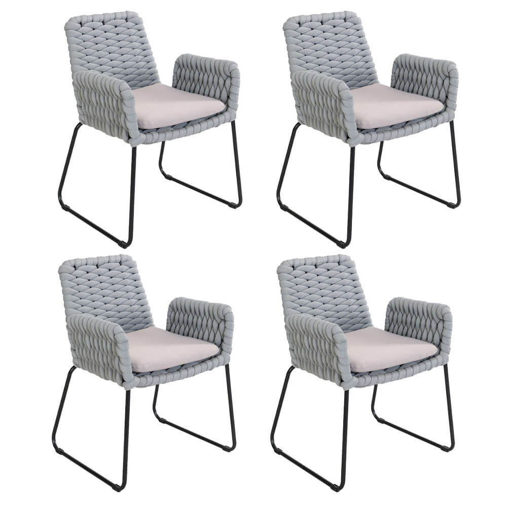Home deluxe chaise de jardin avec accoudoirs en corde tressée balero gris clair - lot de 4 | revêtement en corde, tissu en corde,