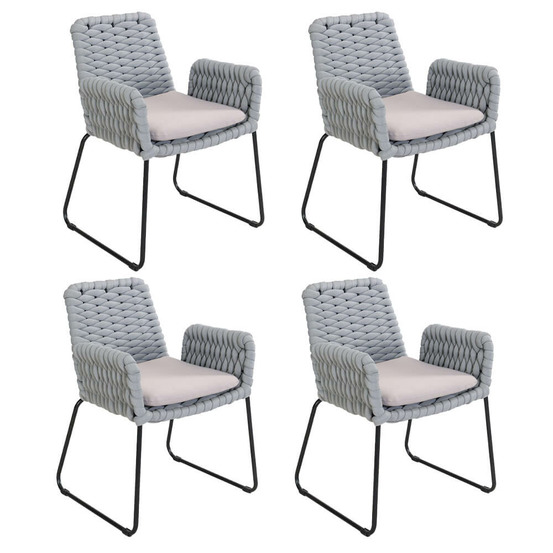 Home deluxe chaise de jardin avec accoudoirs en corde tressée balero gris clair - lot de 4 | revêtement en corde, tissu en corde,