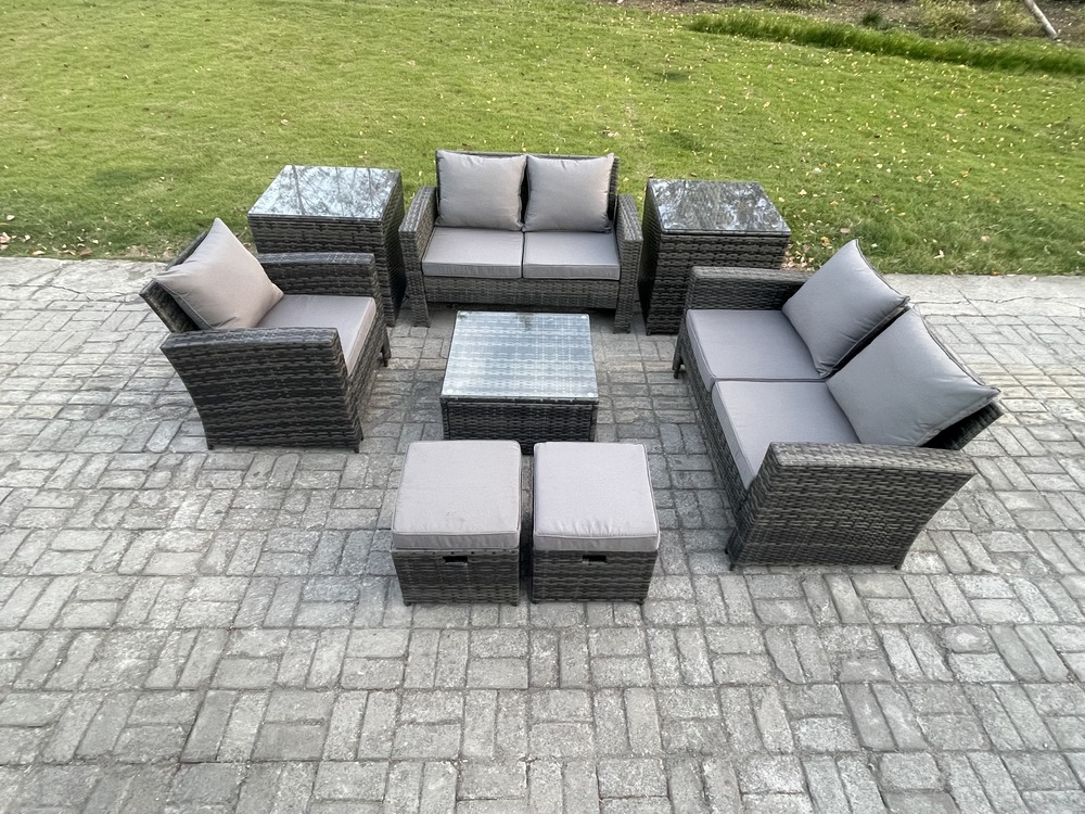 7 places ensemble de meubles de jardin en rotin ave table basse chaise 2 table d'appoint gris foncé