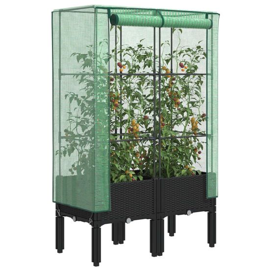 Carré potager sur pieds aspect rotin avec housse de protection 80x40x140 cm noir
