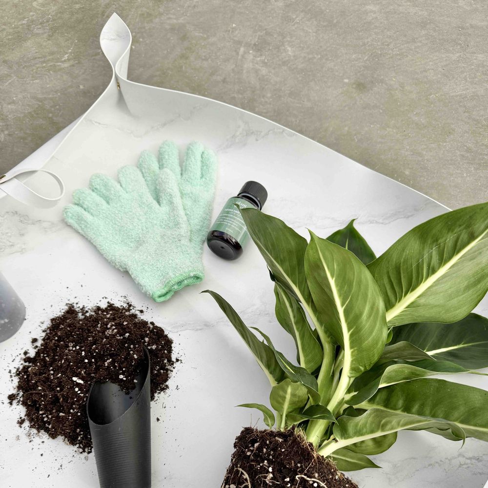 Grand tapis de rempotage en simili cuir - tapis de rempotage pour plantes - marbre