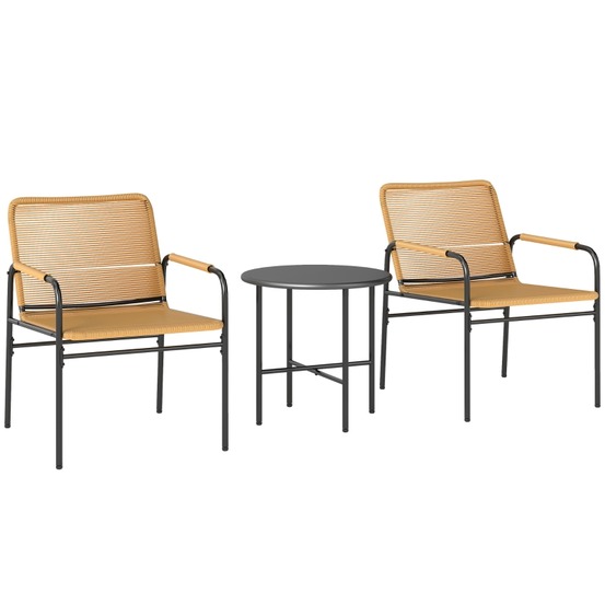 Ensemble bistro en rotin, 3 pièces, comprenant 2 fauteuils et une table basse, pour balcon/terrasse, acier, jaune